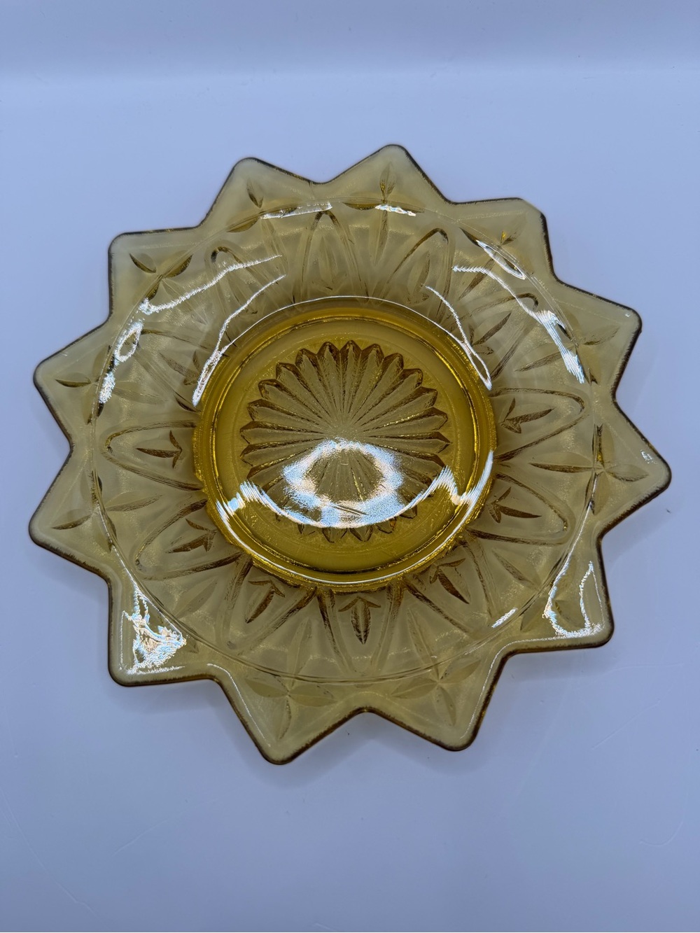 Vintage Federal Yellow Amber Glass Starburst Plate